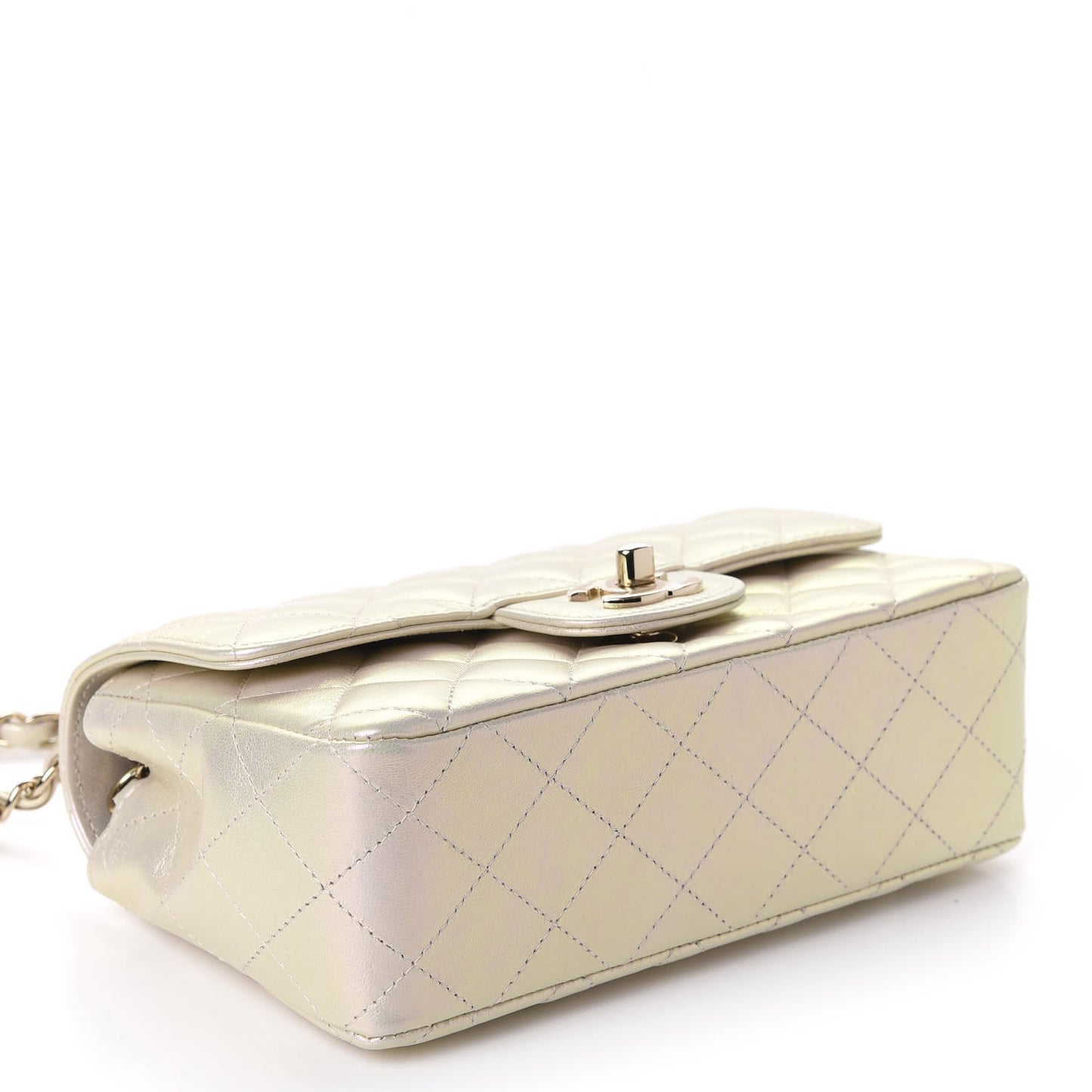 Iridescent Lambskin Quilted Mini Rectangular Flap Ivory