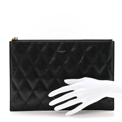 Givenchy Goatskin Diamond Quilted GV3 Medium Pouch Black 2 of 12