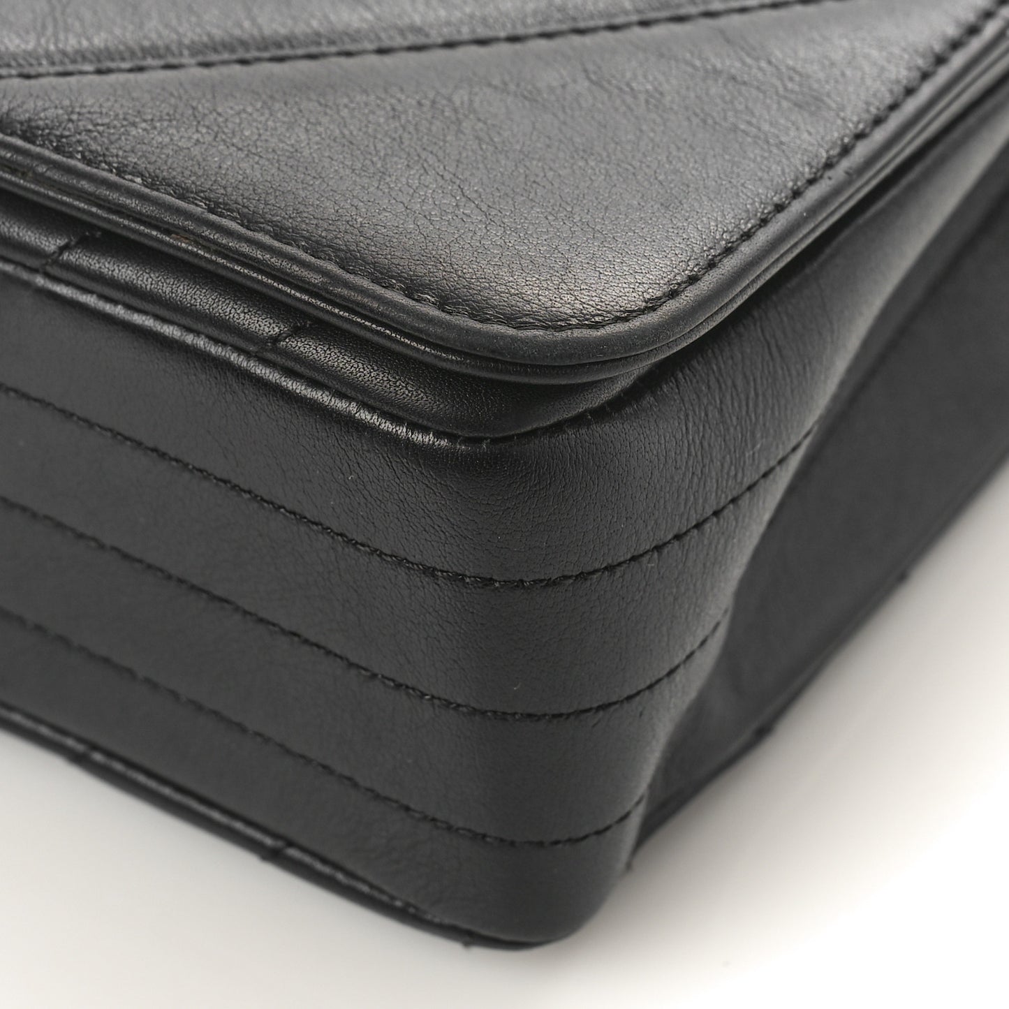 Calfskin Chevron Quilted Large Statement Flap Black