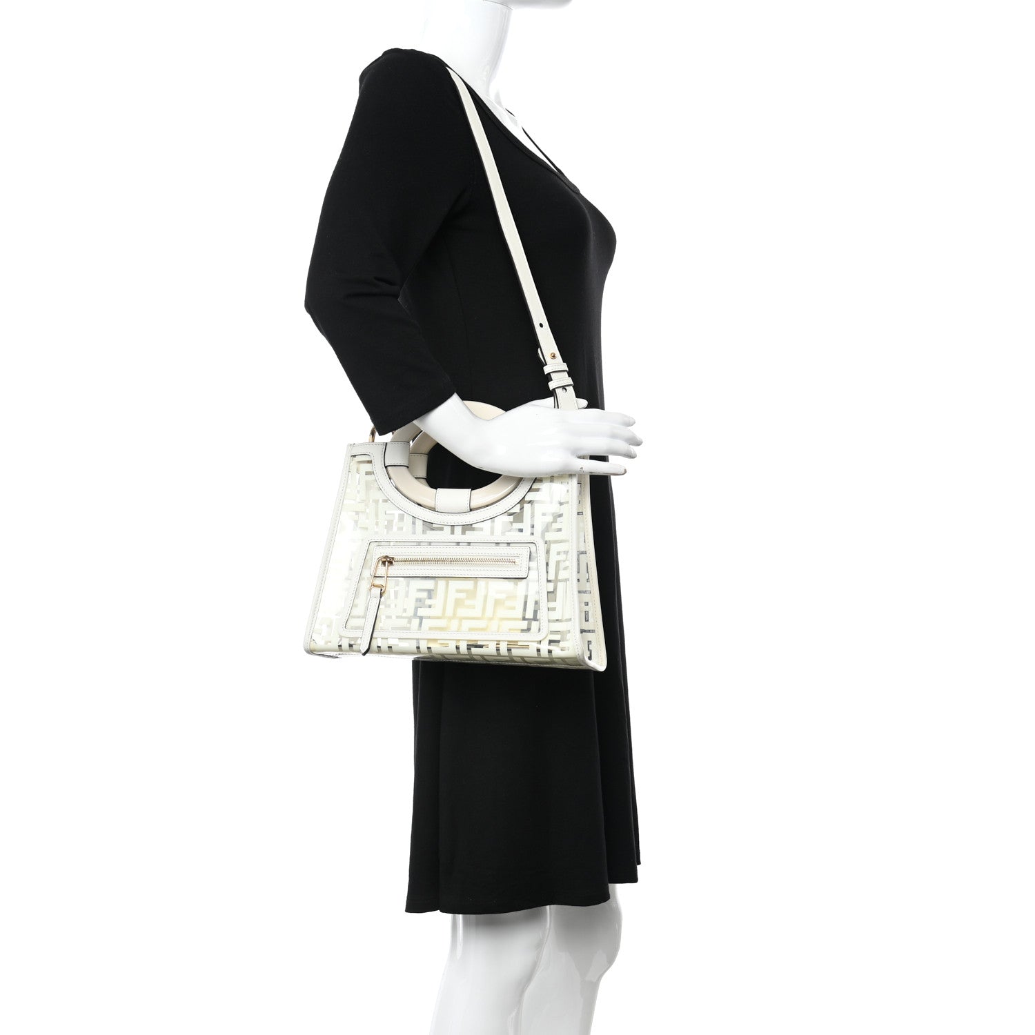 Fendi TPU FF Vitello Century Plexiglass Small Runaway Shopper Tote White 2 of 10