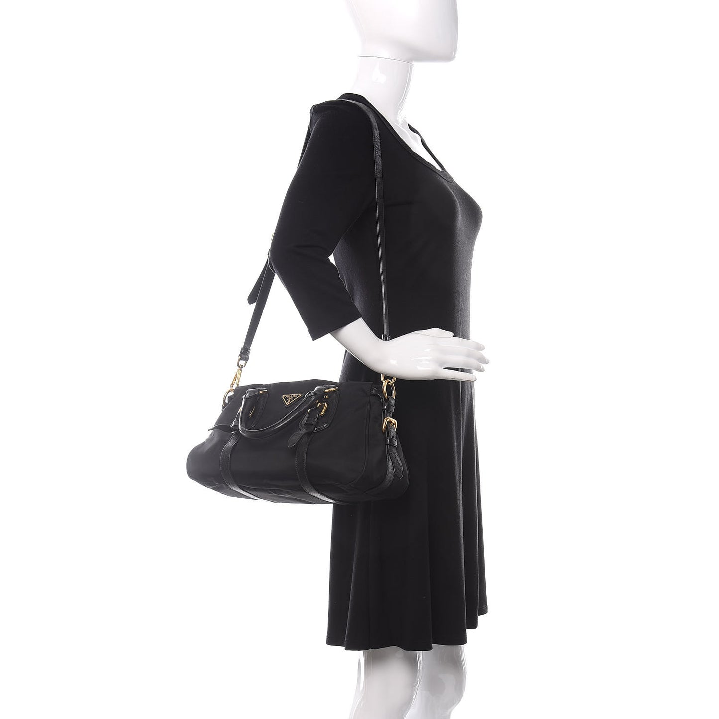 Tessuto Nylon Vitello Daino Shopping Satchel Black