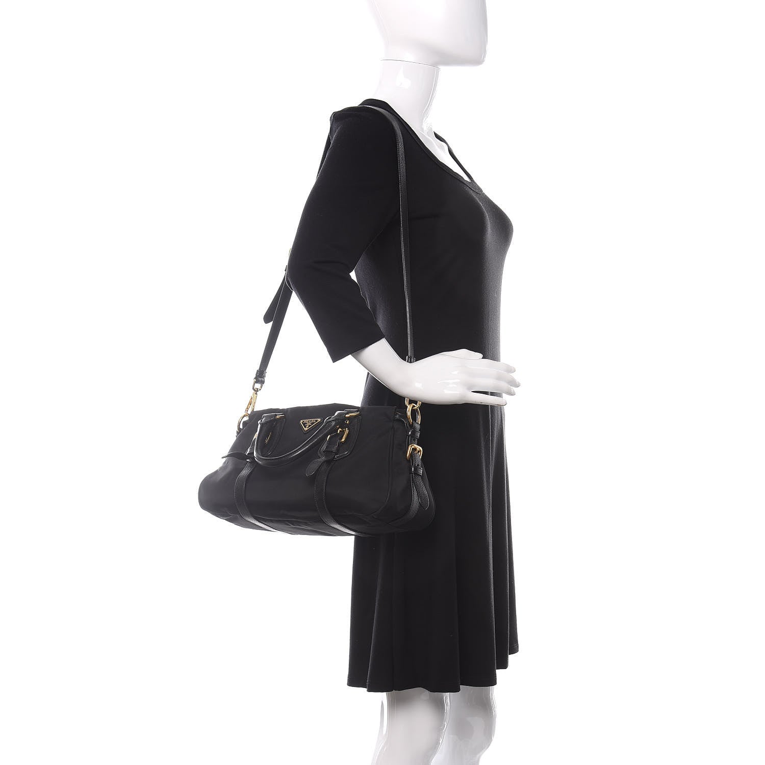 Prada Tessuto Nylon Vitello Daino Shopping Satchel Black 2 of 9