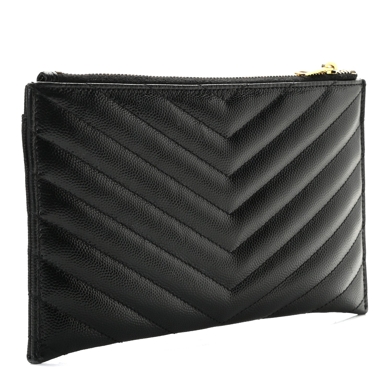 Saint Laurent Grain De Poudre Chevron Monogram Bill Pouch Black 3 of 8
