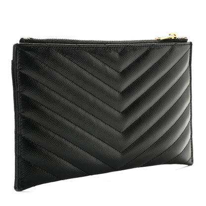 Saint Laurent Grain De Poudre Chevron Monogram Bill Pouch Black 3 of 8