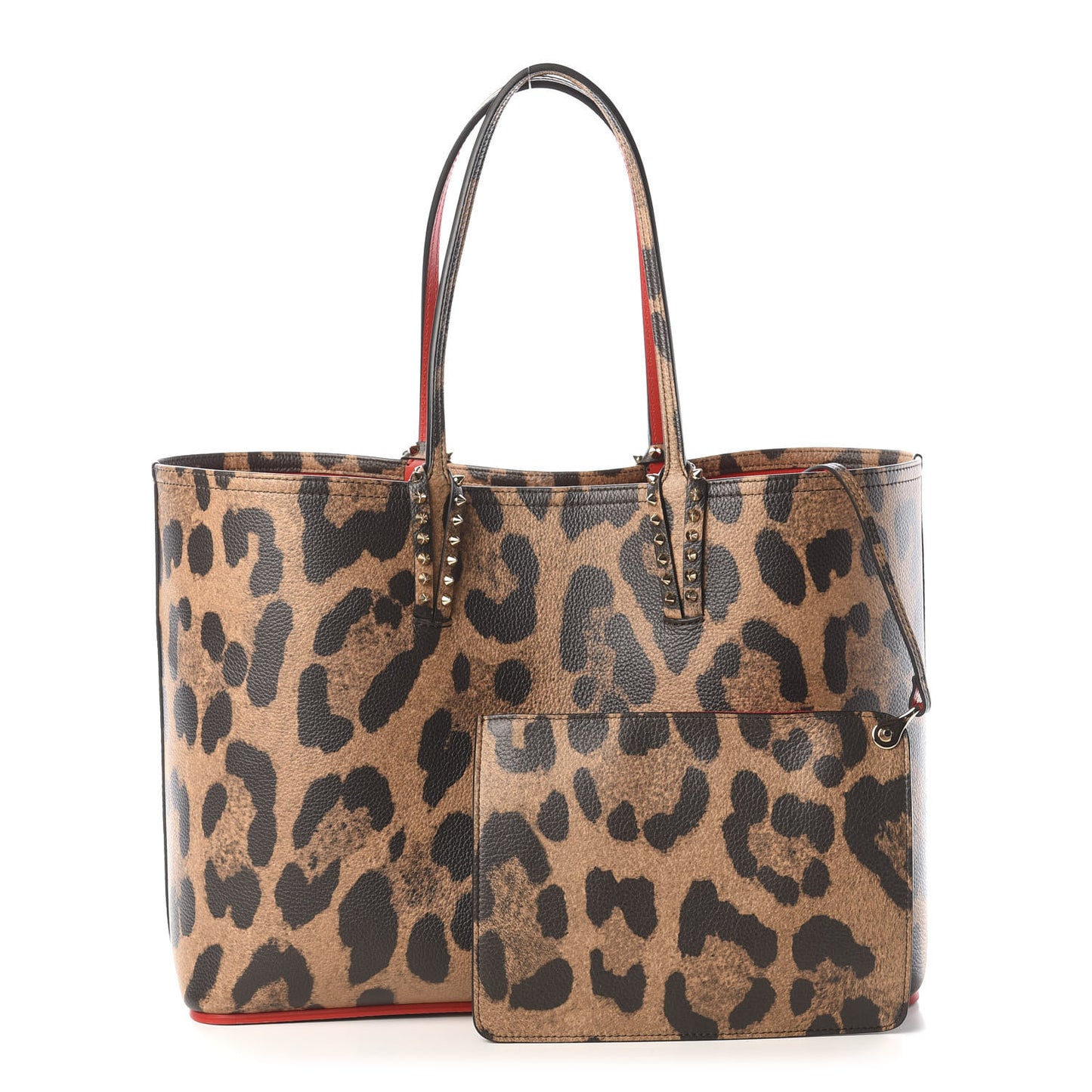 Calfskin Leopard Print Spikes East West Cabata Tote Brown