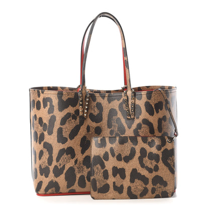 Christian Louboutin Calfskin Leopard Print Spikes East West Cabata Tote Brown 1 of 8