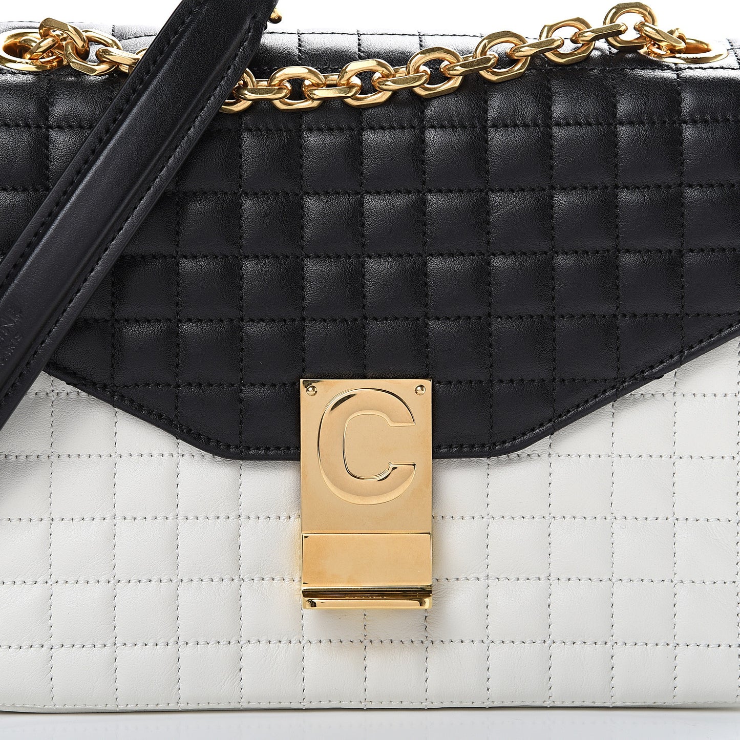 Calfskin Quilted Medium C Bag Black White