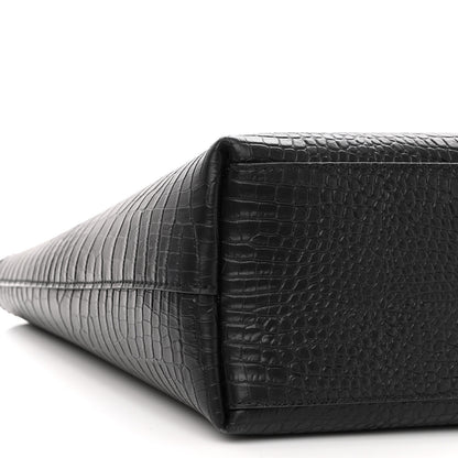 Jimmy Choo Calfskin Crocodile Embossed Nine2Five East West Tote Black 9 of 12