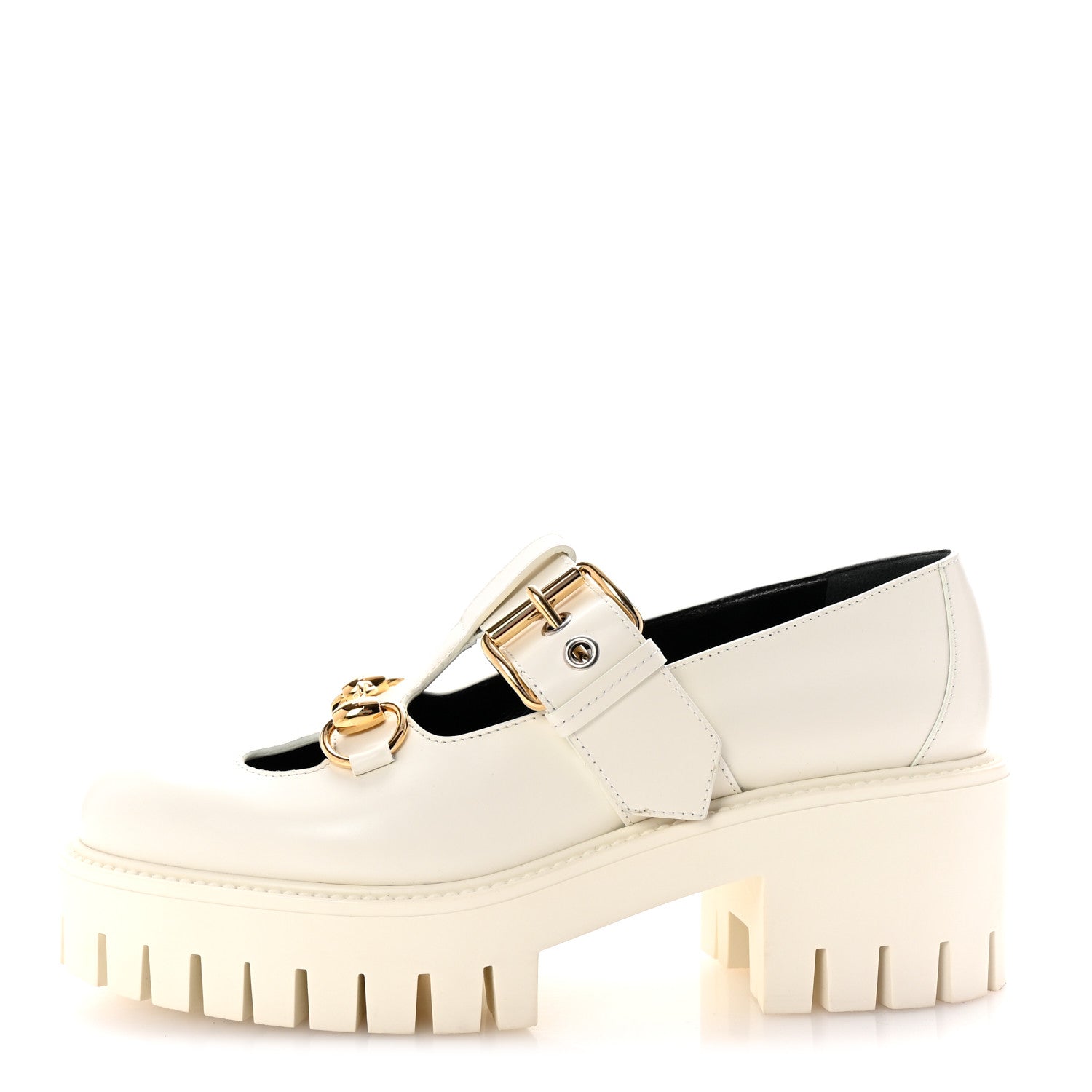 Gucci Cordovan Lux Womens Horsebit Platform Mary Jane Loafers 37.5 Off White 1 of 10