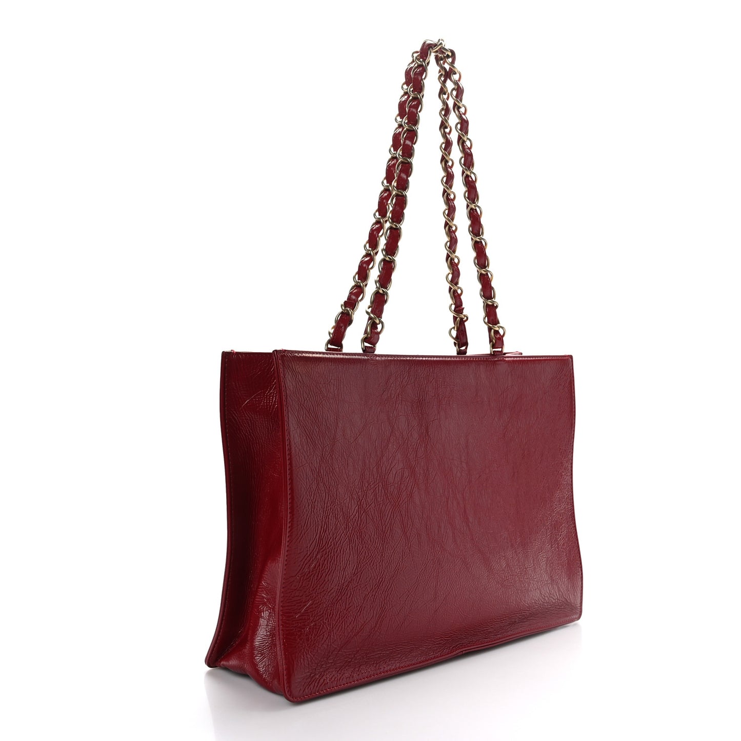 Shiny Aged Calfskin Shopping Bag Red