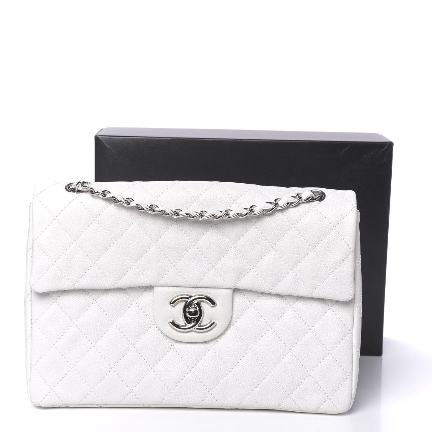 Caviar Quilted Maxi Single Flap White