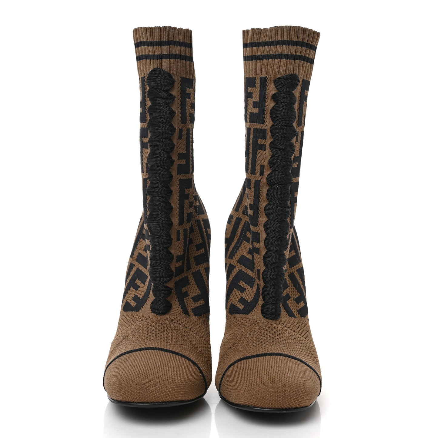 Stretch Fabric Jacquard FF Rockoko 105mm Sock Boots 36 Tobacco