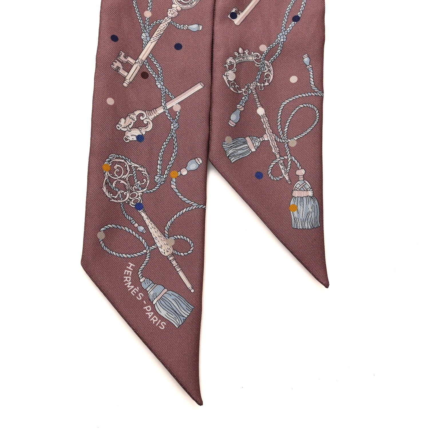 Hermes Silk Les Cles A Pois Twilly Marron Glace Gris 2 of 4