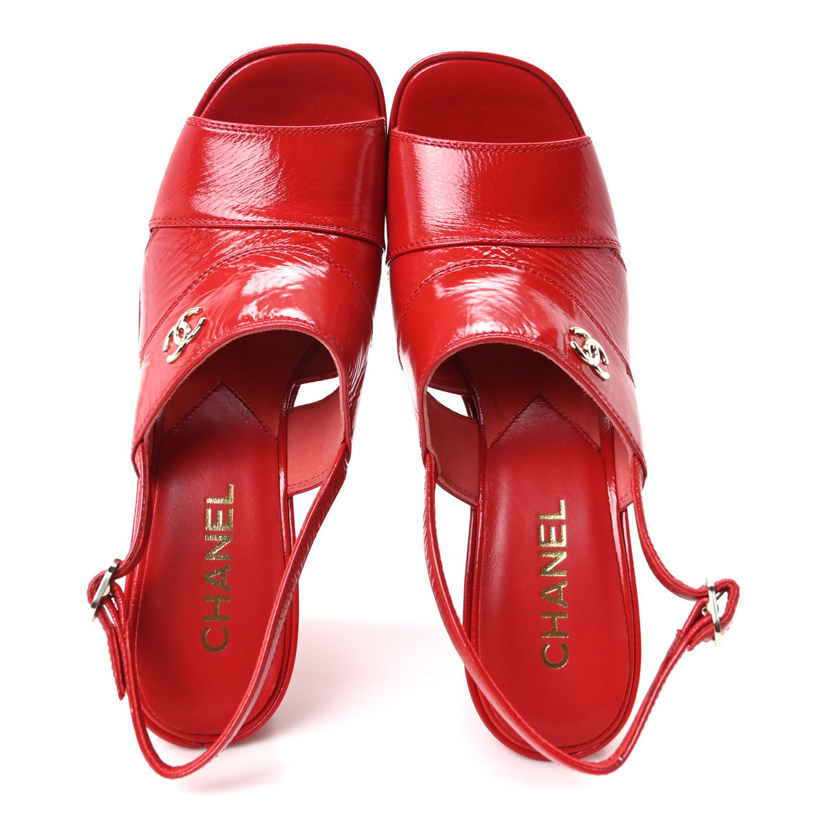 Chanel Crumpled Patent Lambskin Platform Sandals 39.5 Red 2 of 10