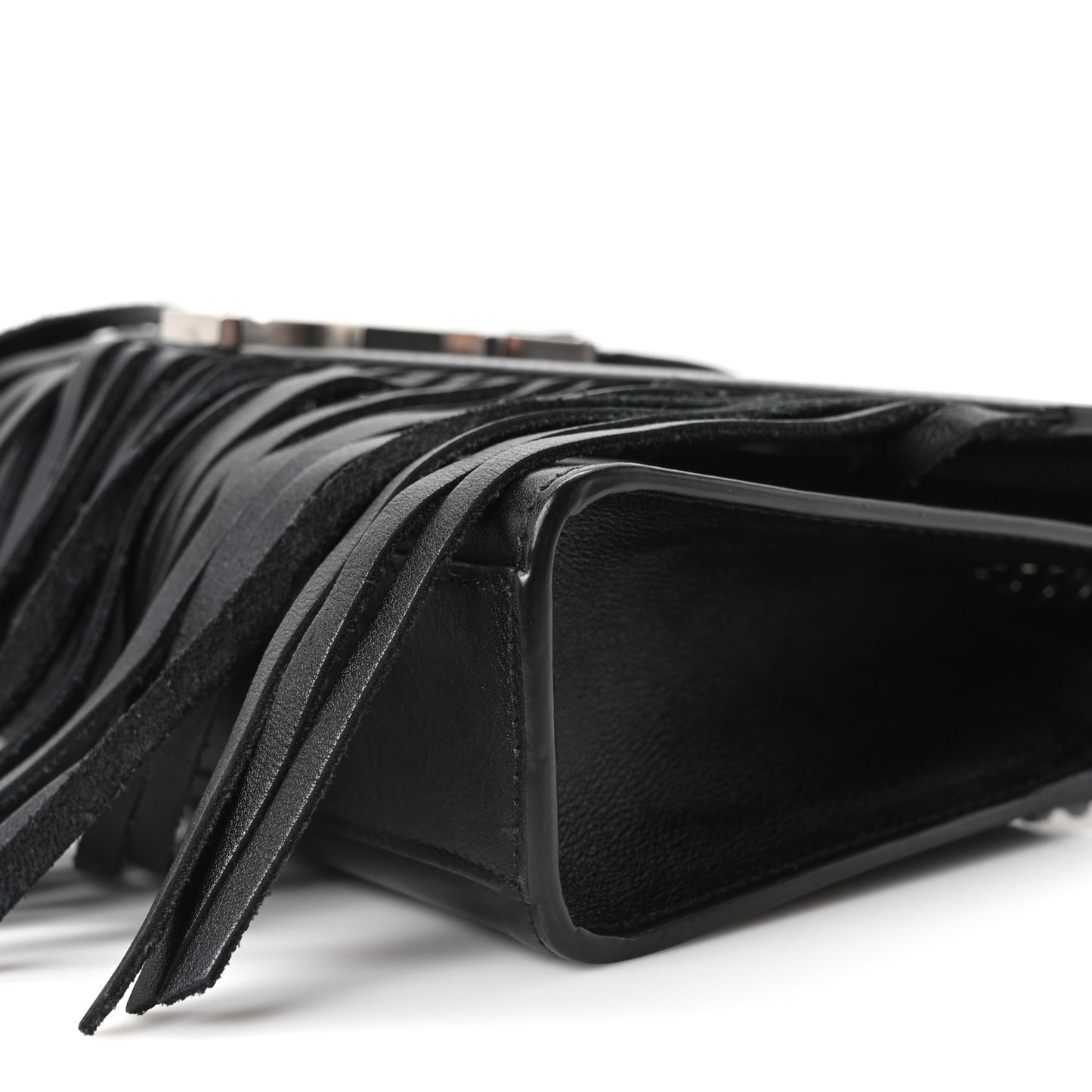 Calfskin Fringe Small Monogram Satchel Black