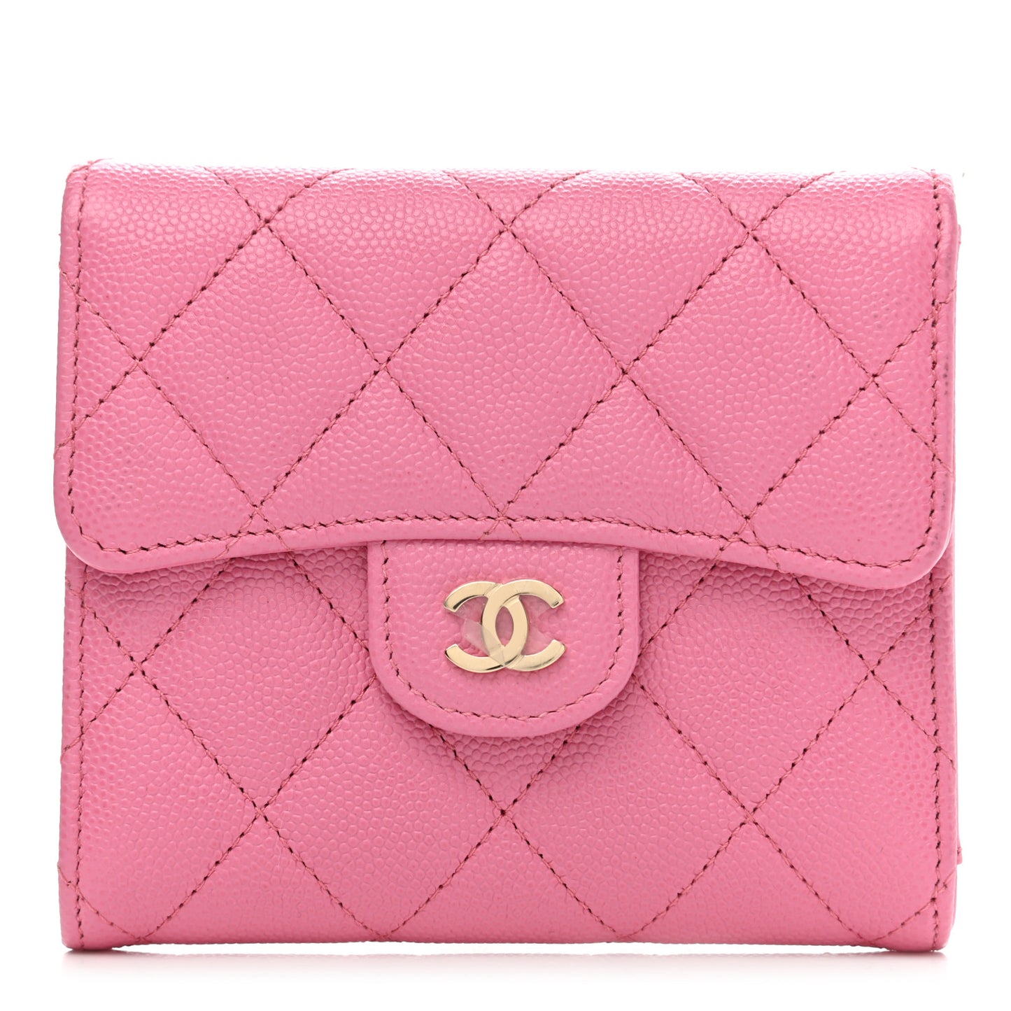 Caviar Quilted Compact Flap Wallet Pink
