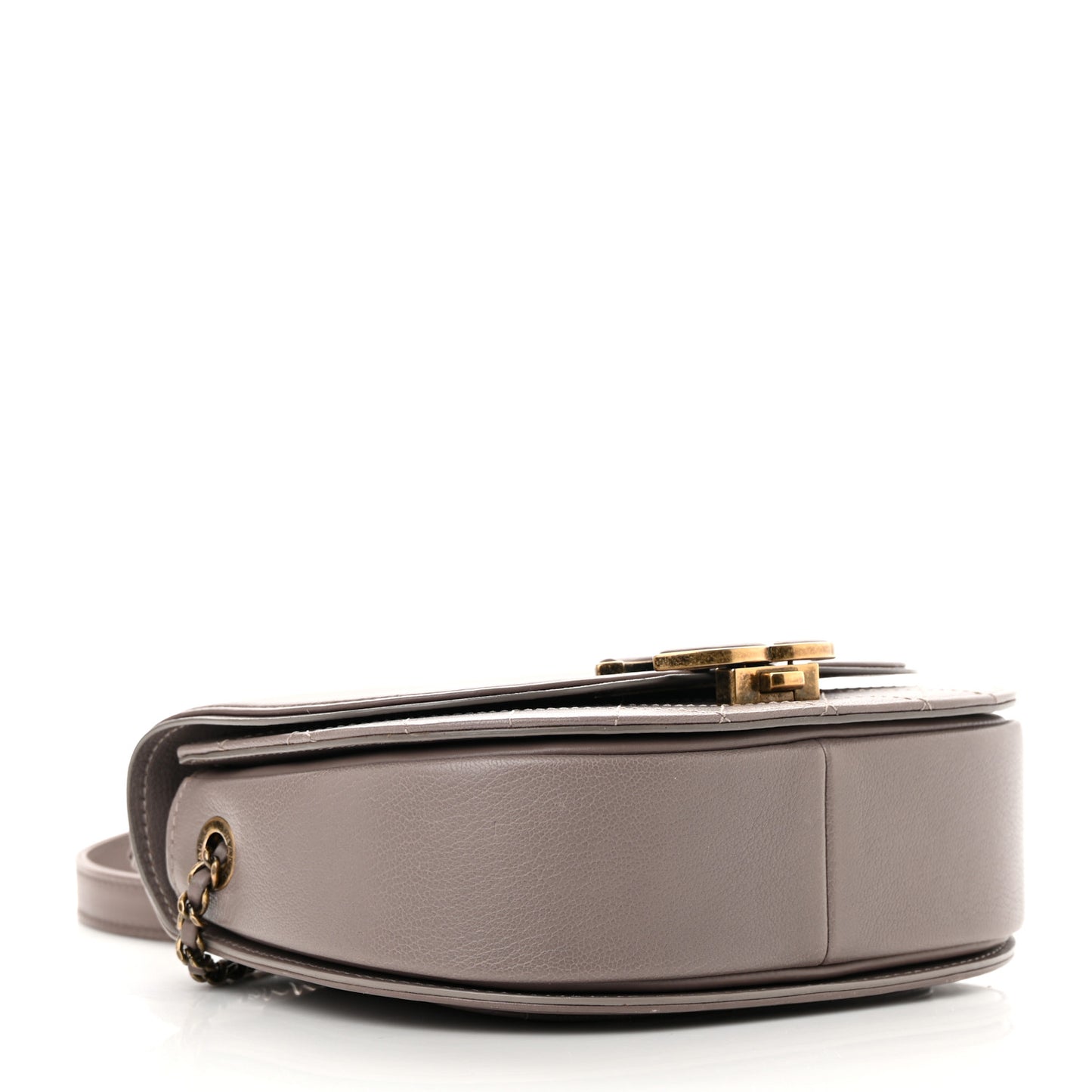 Shiny Calfskin Goatskin Quilted Small Coco Curve Messenger Flap Grey