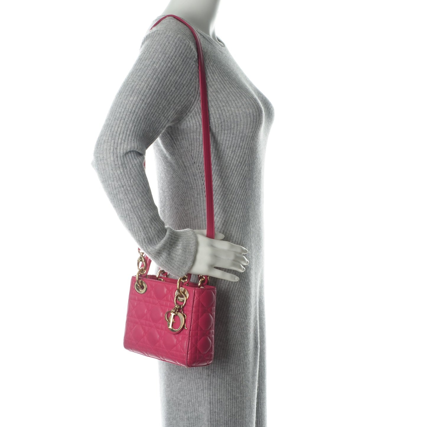 Lambskin Cannage Mini Lady Dior Fuchsia