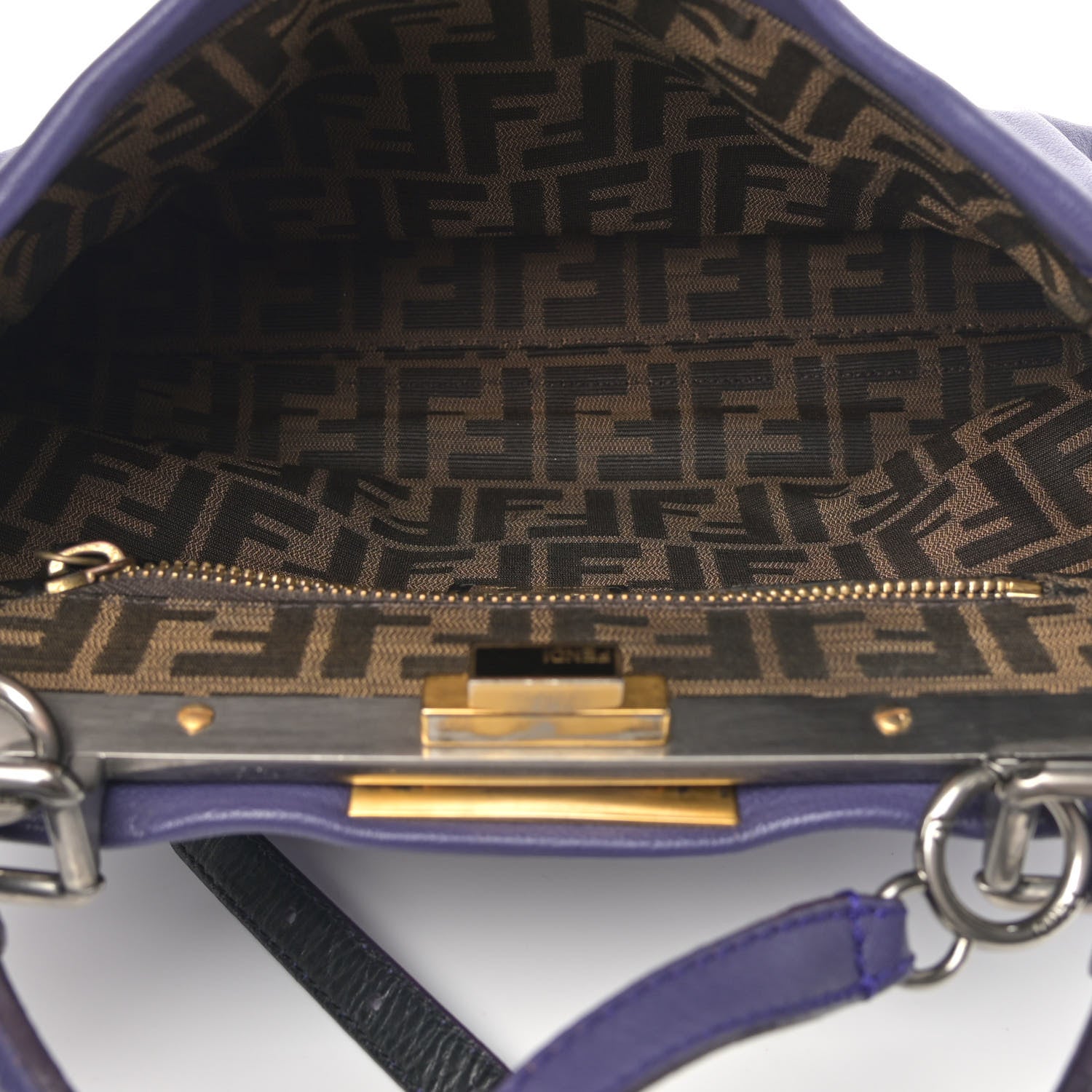 Fendi Goatskin Zucca Medium Peekaboo Iconic Satchel Purple 7 of 19