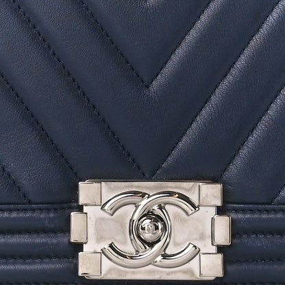 Chanel Lambskin Chevron Medium Boy Flap Dark Navy Blue 8 of 10