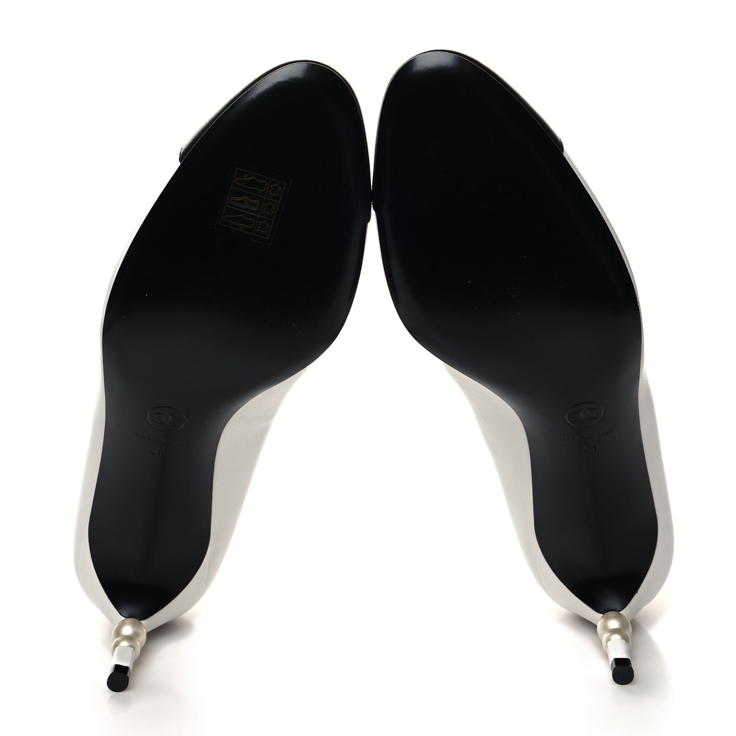 Lambskin Calfskin Cap Toe CC Pearl Pumps 41 White Black