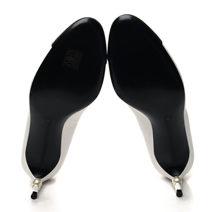 Chanel Lambskin Calfskin Cap Toe CC Pearl Pumps 41 White Black 5 of 8