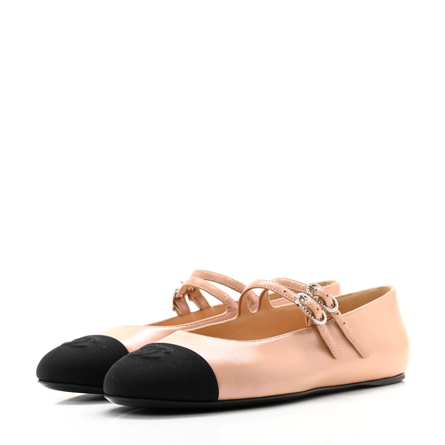 Chanel Lambskin Grosgrain Pearl Mary Jane Flats 38.5 Beige Black 3 of 9