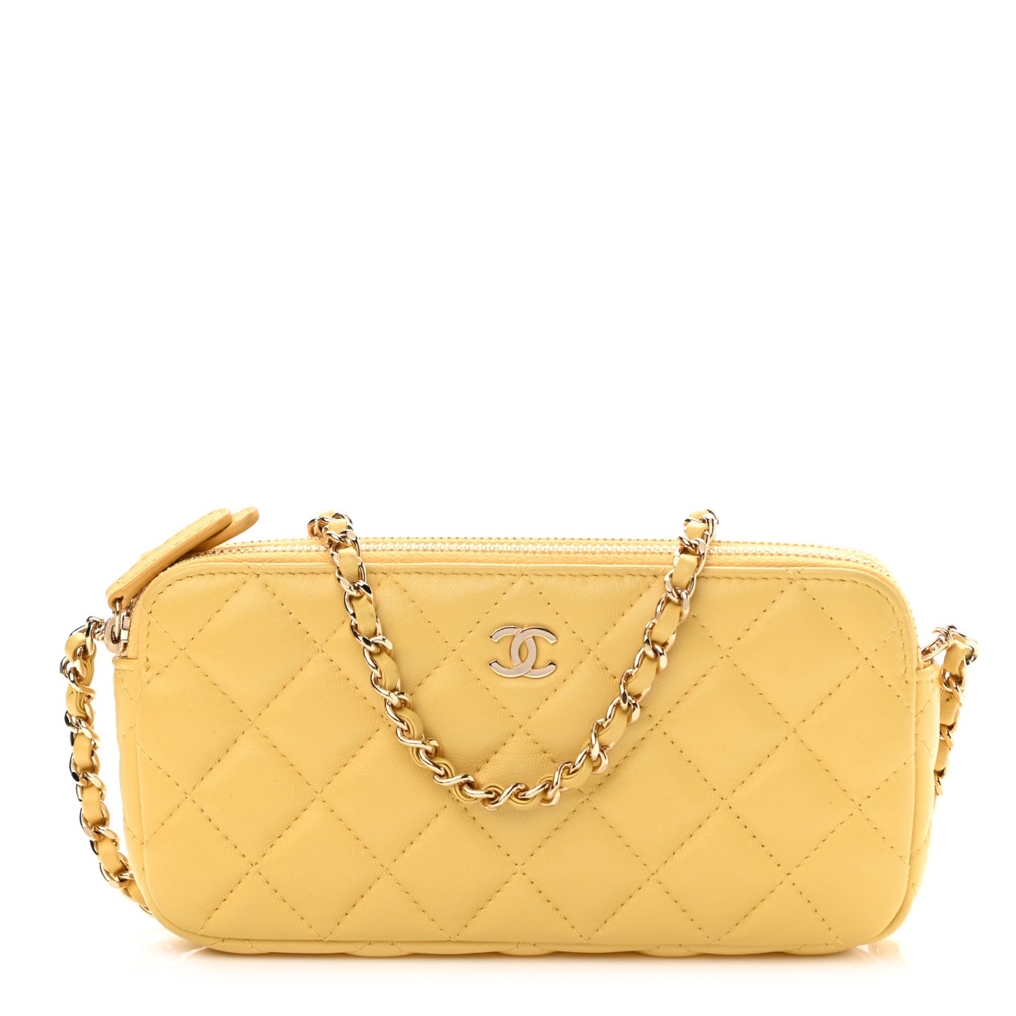 Lambskin Quilted Small Clutch With Chain Yellow