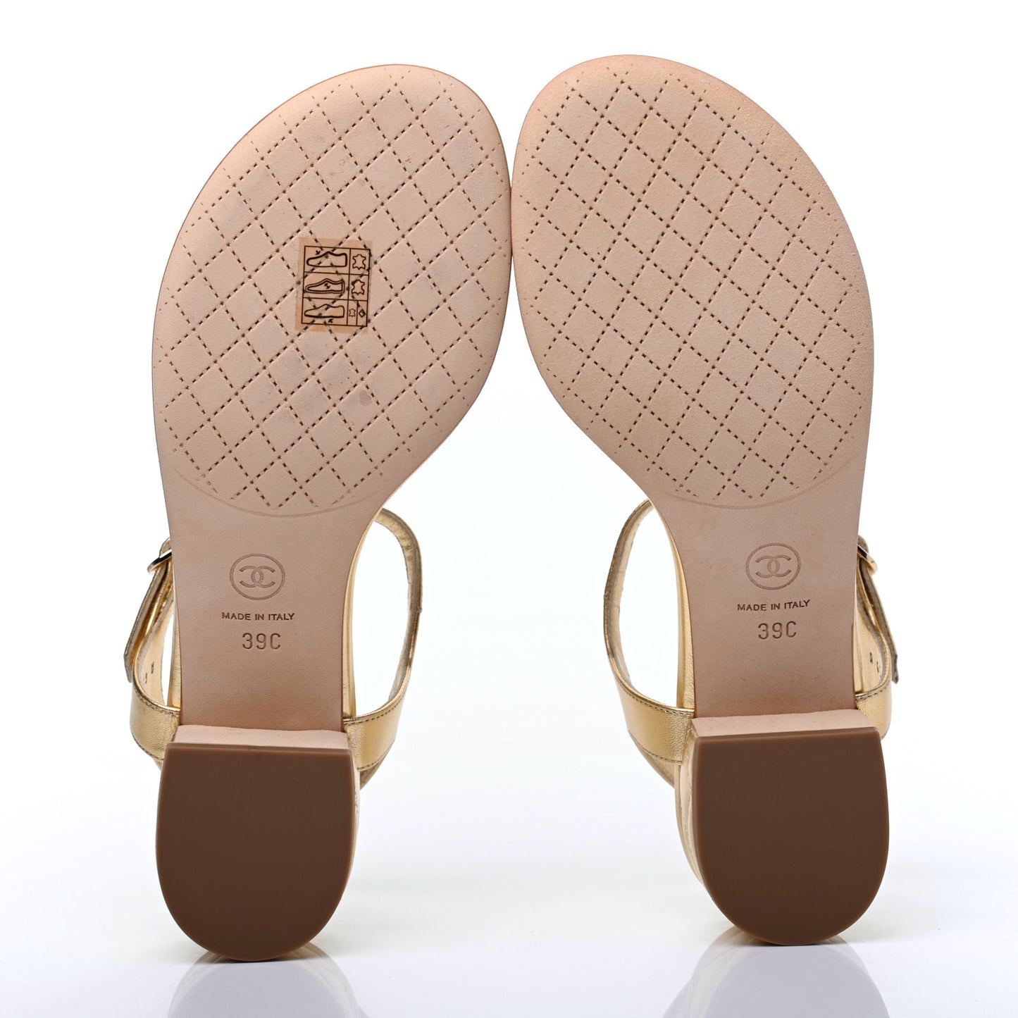 Laminated Lambskin Quilted CC Pearl Thong Sandals 39 Gold