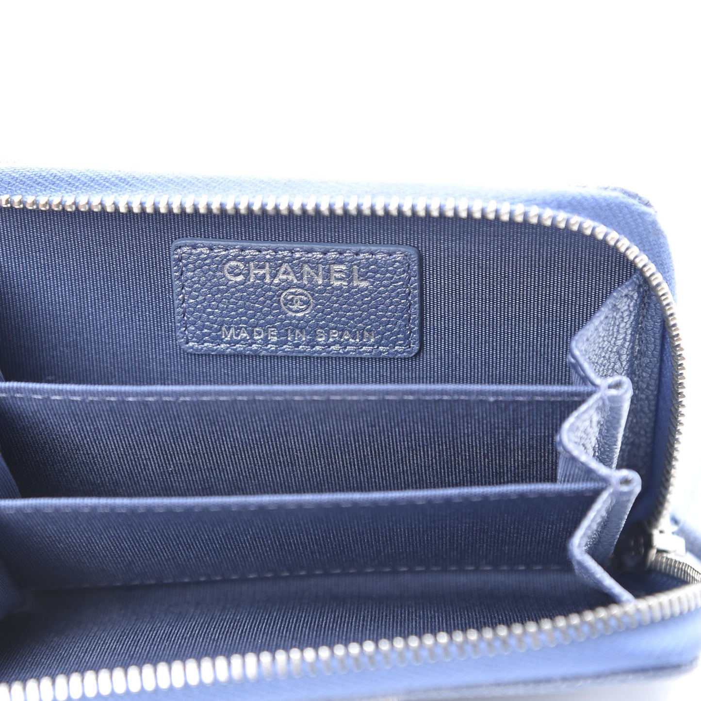 Metallic Caviar Chevron Quilted Vintage Mademoiselle Zip Coin Purse Light Blue