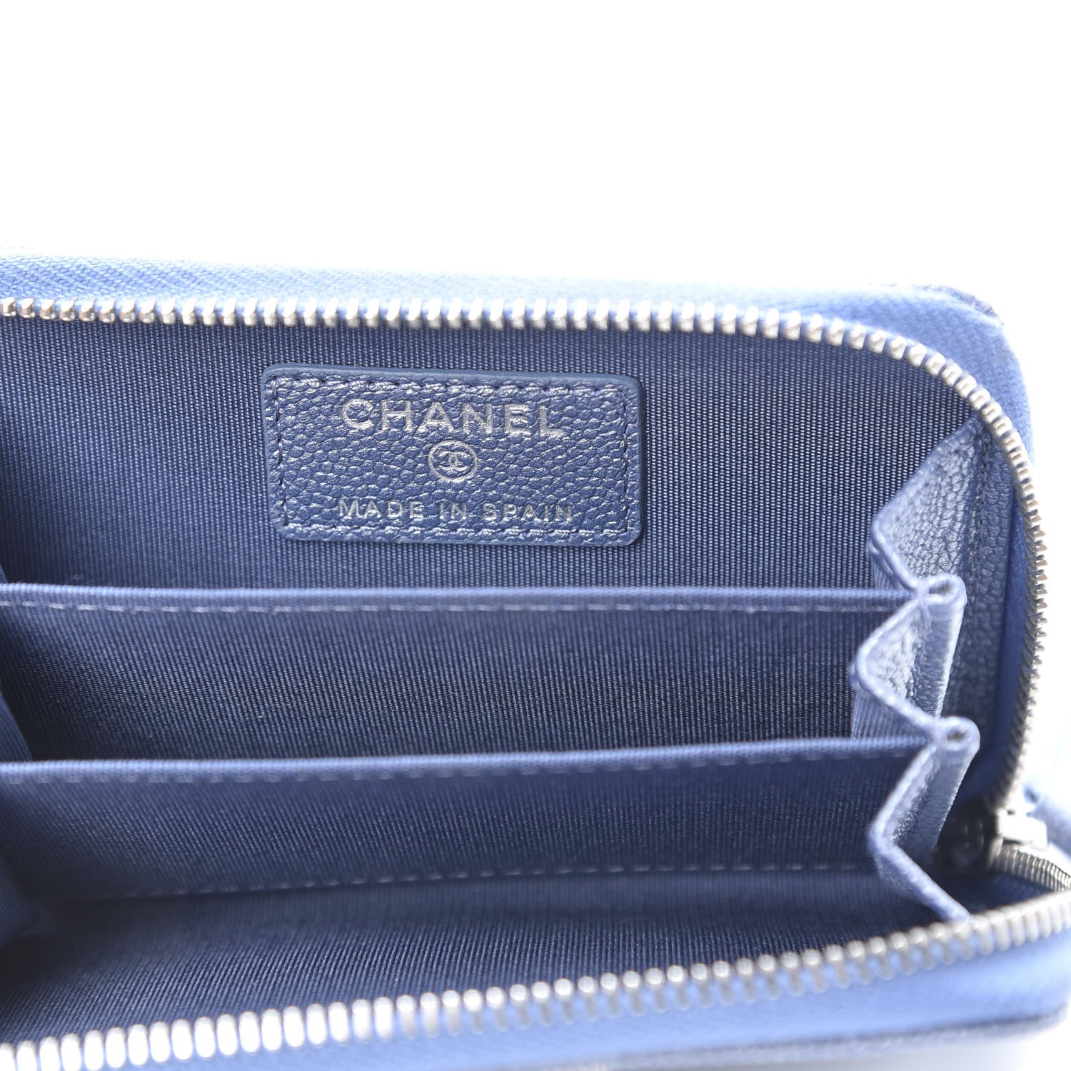 Chanel Metallic Caviar Chevron Quilted Vintage Mademoiselle Zip Coin Purse Light Blue 6 of 8