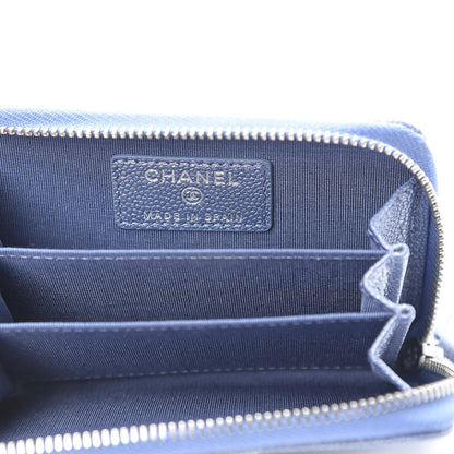 Chanel Metallic Caviar Chevron Quilted Vintage Mademoiselle Zip Coin Purse Light Blue 6 of 8