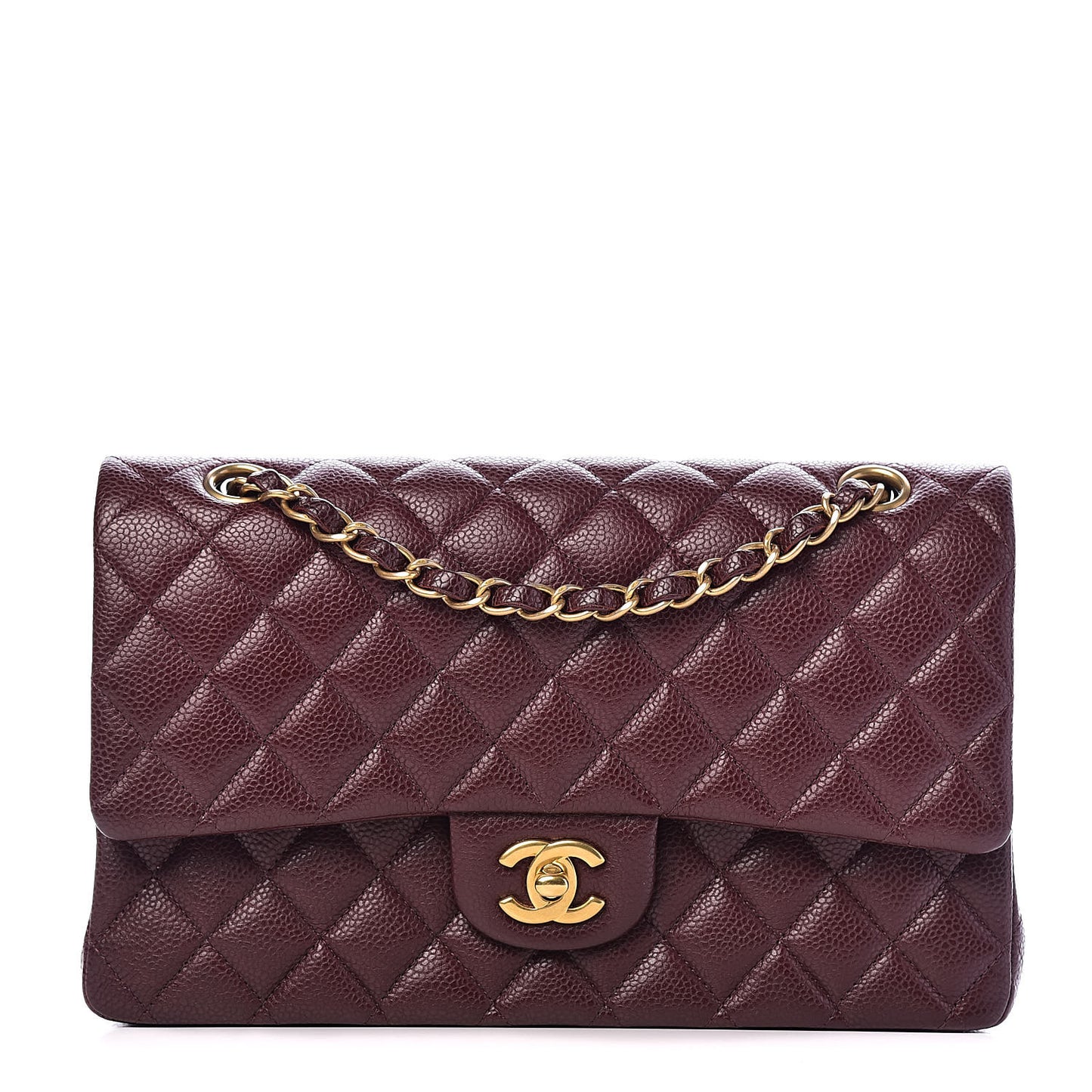 Caviar Quilted Medium Double Flap Dark Red