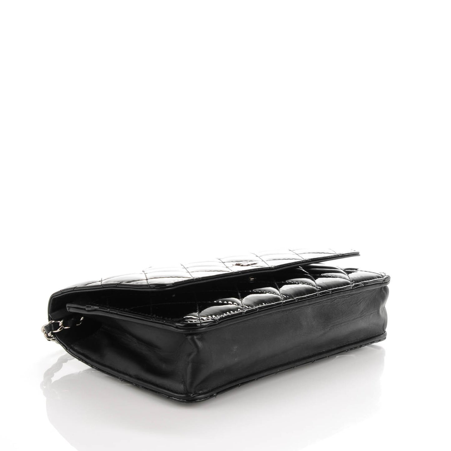 Patent Quilted Wallet On Chain WOC Black