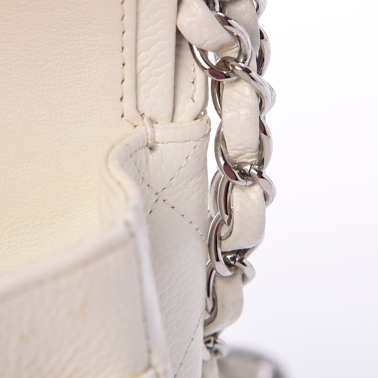 Caviar Quilted Medium Double Flap White
