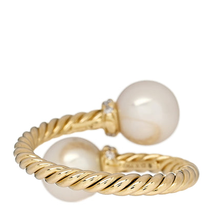 David Yurman 18K Yellow Gold Cultured Pearl Diamond 7.5mm Solari Bypass Ring 50 5.5 3 of 5