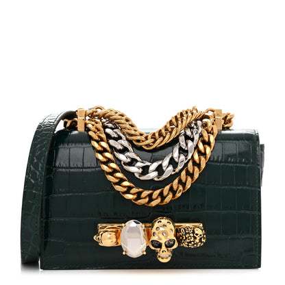 Alexander McQueen Calfskin Crocodile Embossed Knuckle Shoulder Bag Emerald 1 of 10