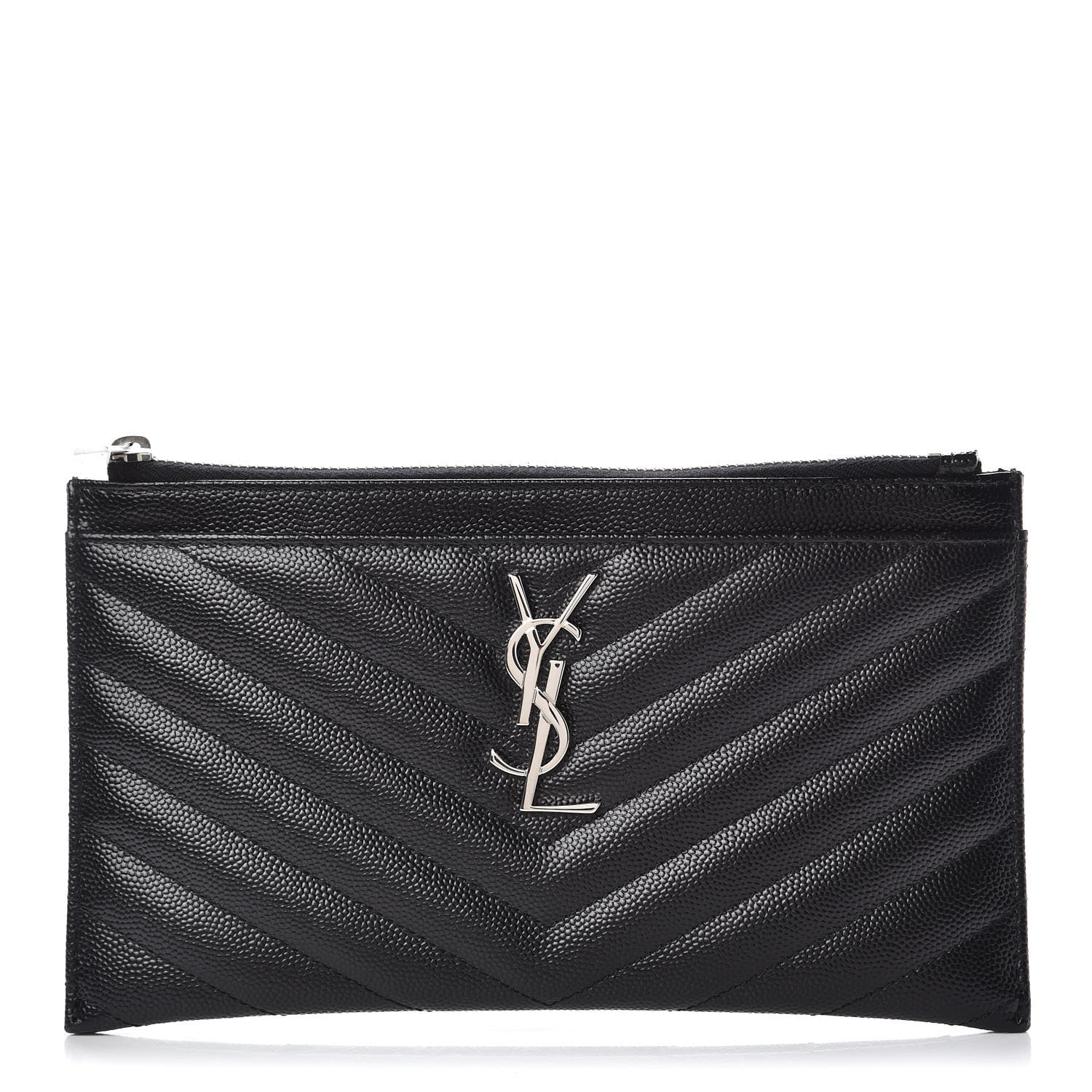 Saint Laurent Grain De Poudre Chevron Monogram Bill Pouch Black 1 of 8