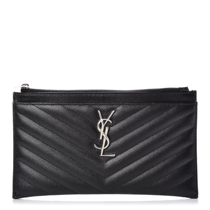 Saint Laurent Grain De Poudre Chevron Monogram Bill Pouch Black 1 of 8
