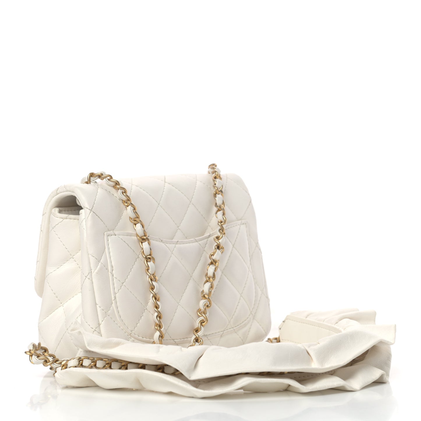 Lambskin Quilted Mini Romance Square Flap White