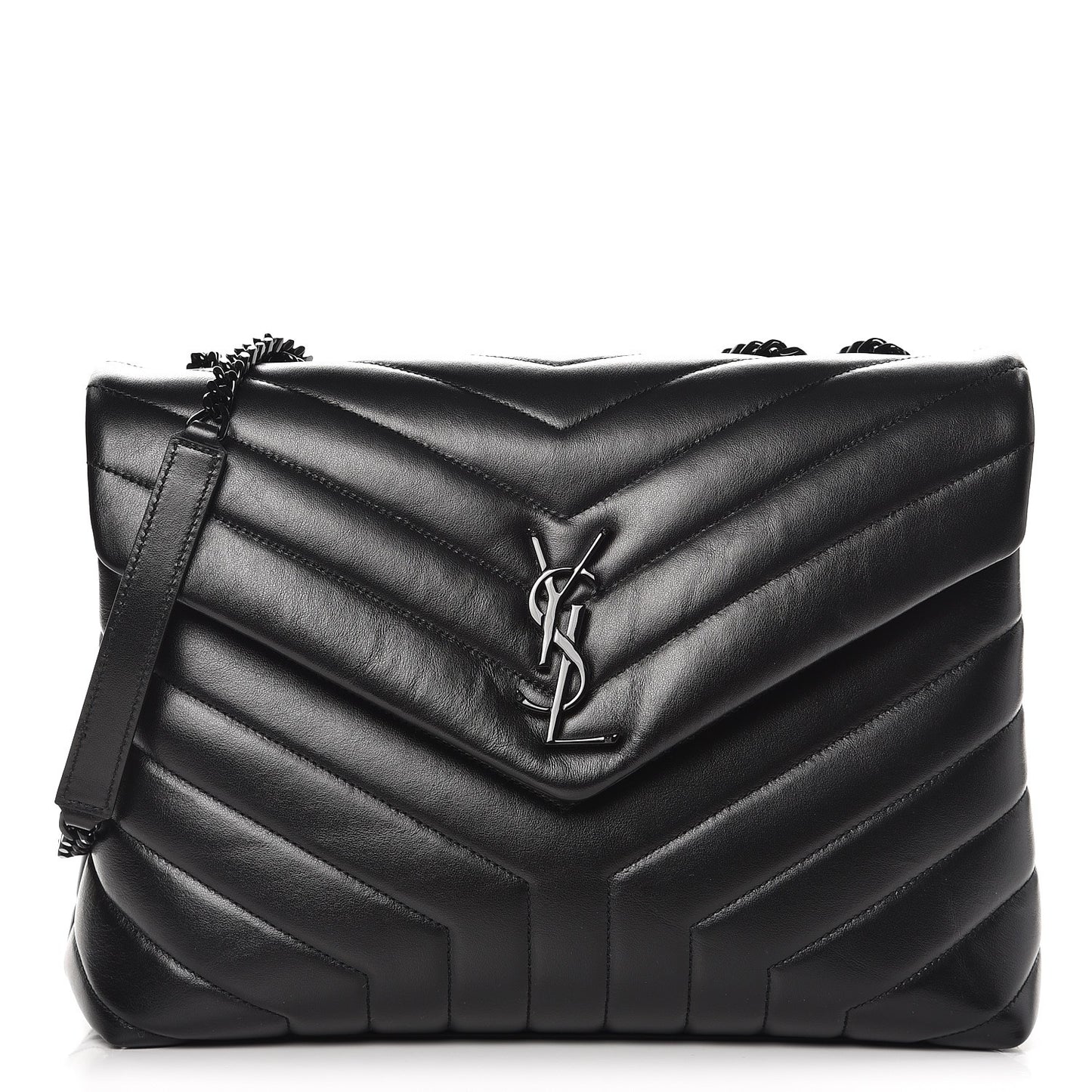 Calfskin Y Quilted Monogram Medium Loulou Chain Satchel Black
