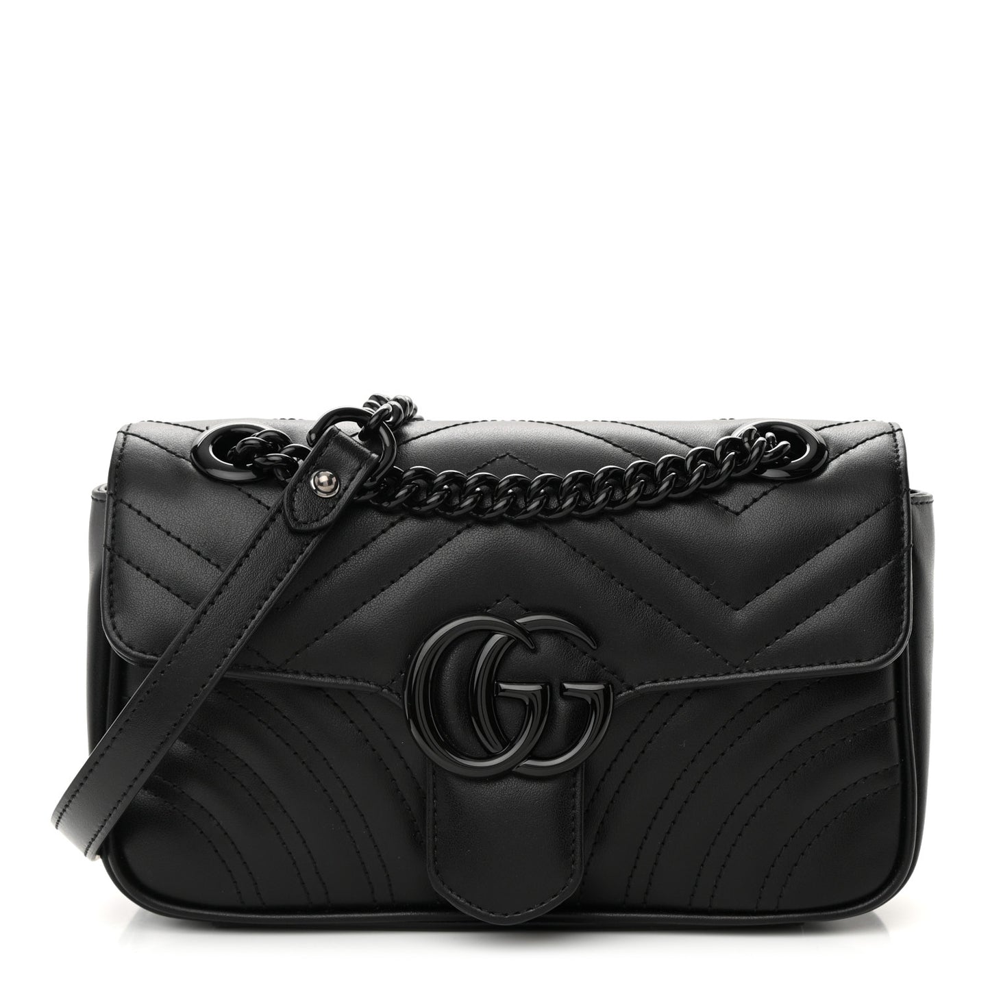 Calfskin Matelasse Monochrome Mini GG Marmont Shoulder Bag Black