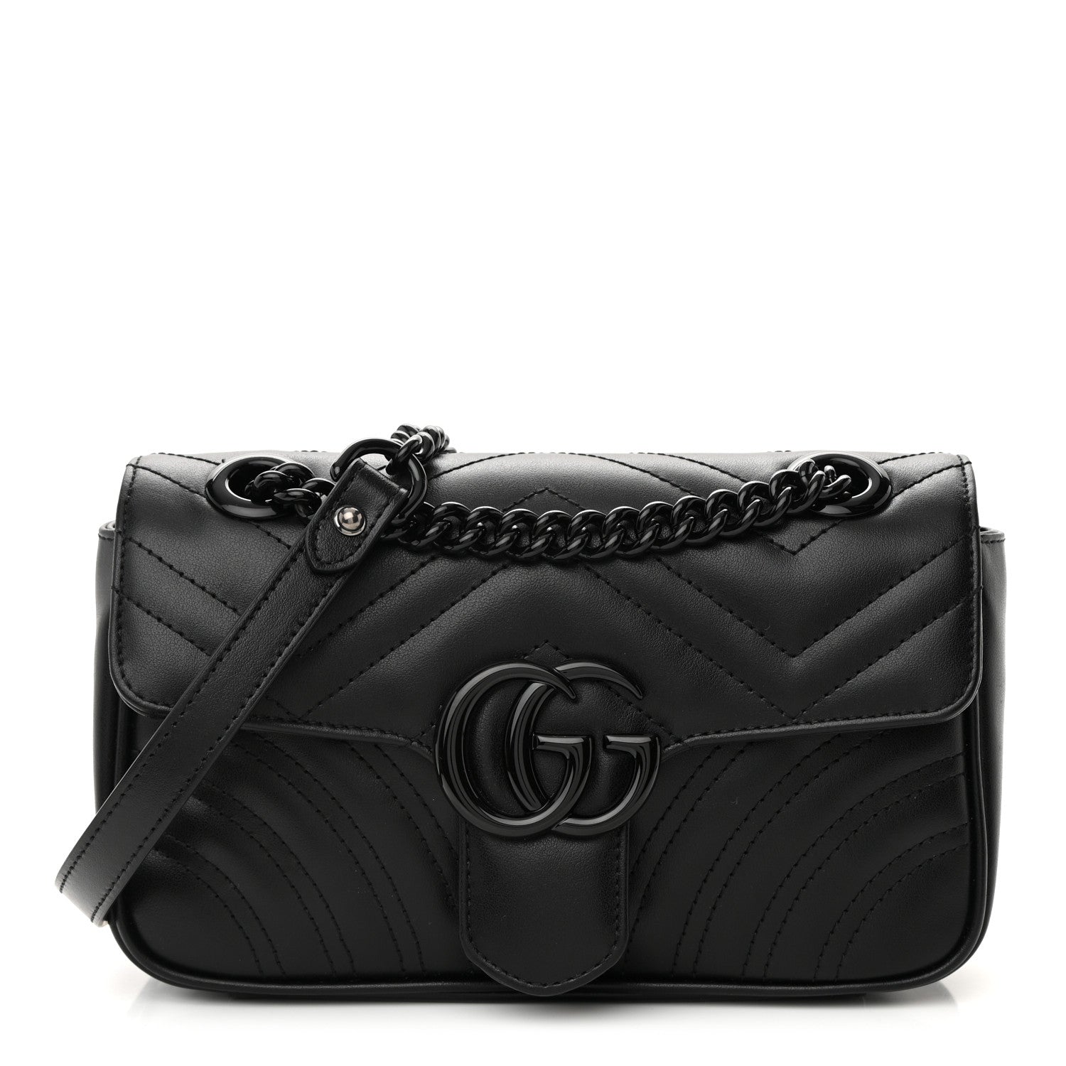 Gucci Calfskin Matelasse Monochrome Mini GG Marmont Shoulder Bag Black 1 of 11