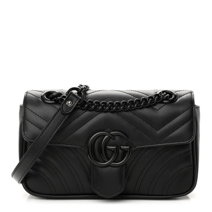 Gucci Calfskin Matelasse Monochrome Mini GG Marmont Shoulder Bag Black 1 of 11
