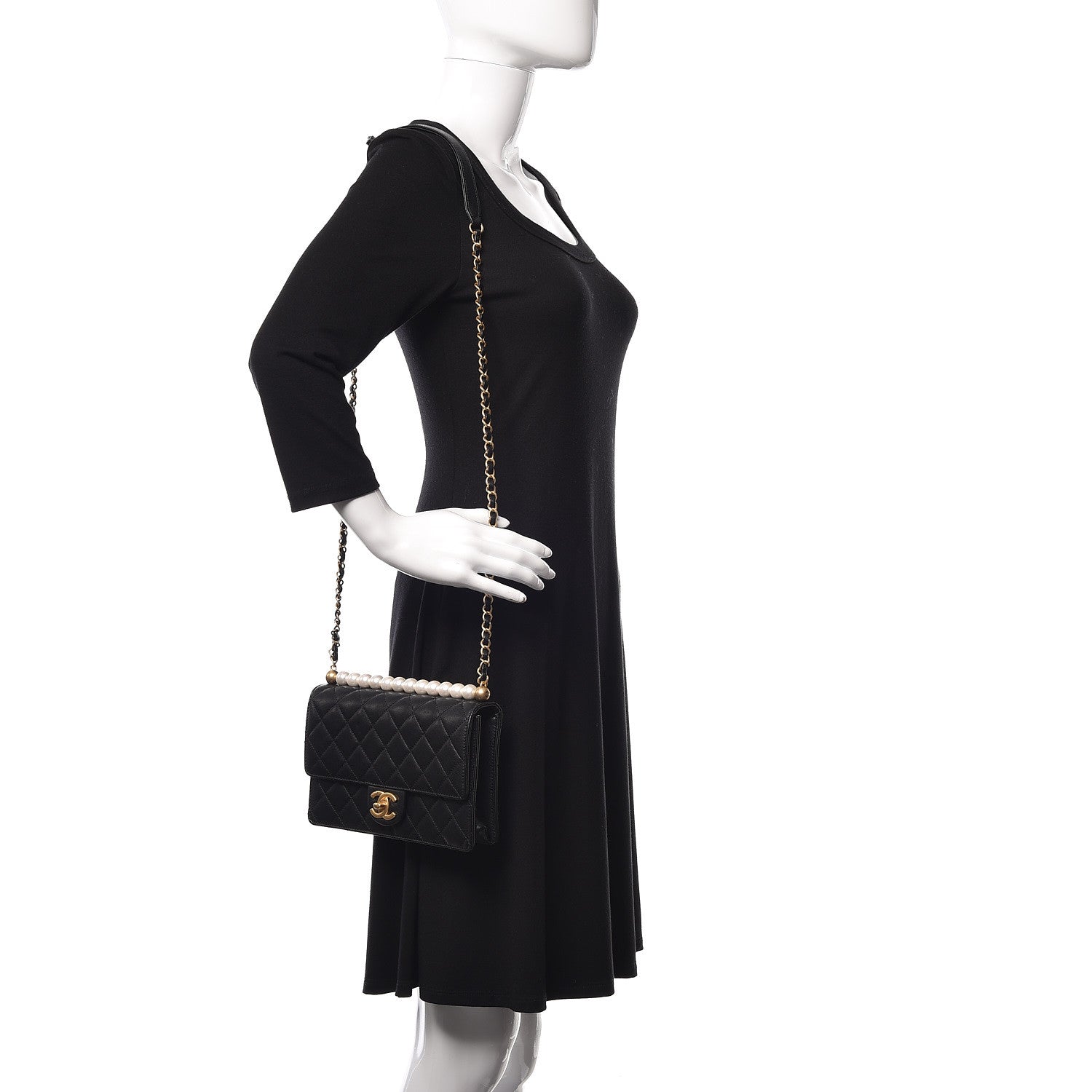 Chanel Lambskin Quilted Small Chic Pearls Flap Black 2 of 12