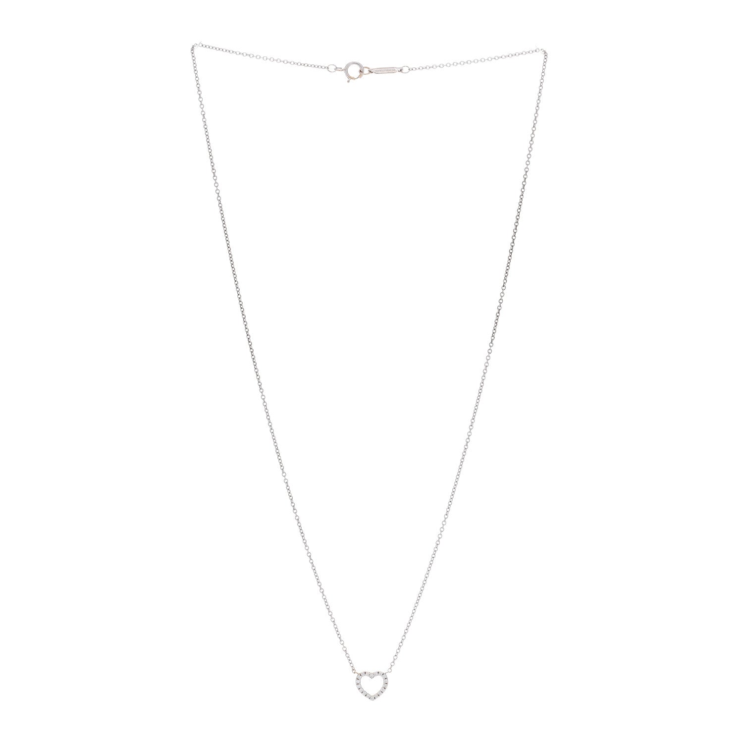 Tiffany 18K White Gold Diamond Metro Heart Pendant Necklace 3 of 5