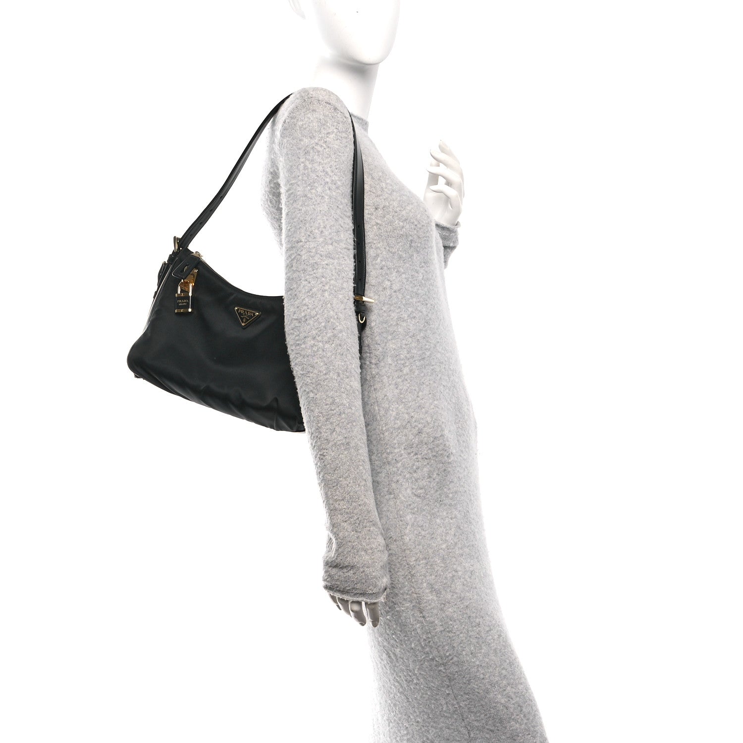 Prada Re-Nylon Vitello Large Aimee Shoulder Bag Black 2 of 9