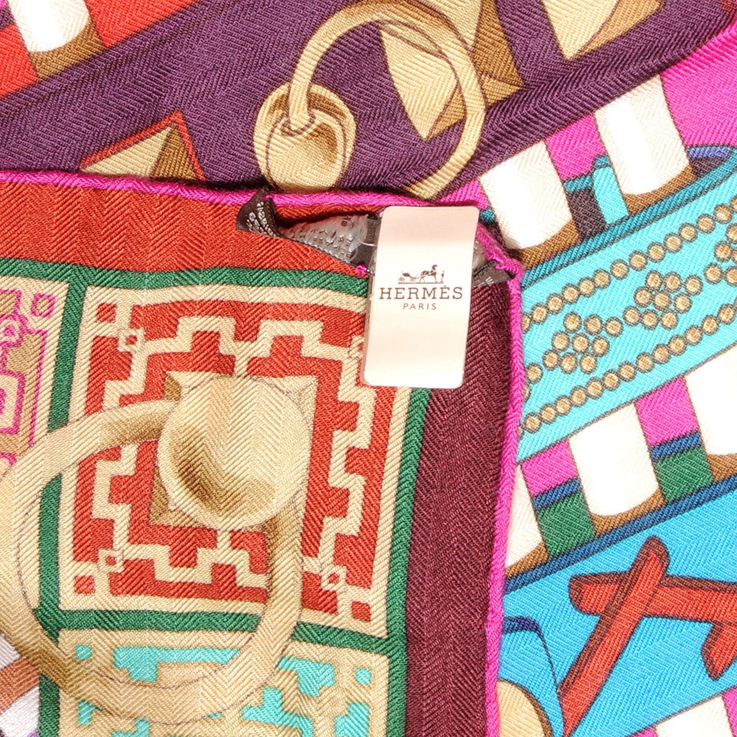 Cashmere Silk Colliers de Chiens Shawl 140 Fuchsia Turquoise Grenat