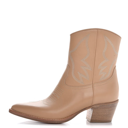 Valentino Garavani Calfskin Embroidered Texan 50mm Cowboy Ankle Boots 39 Naturale 1 of 8
