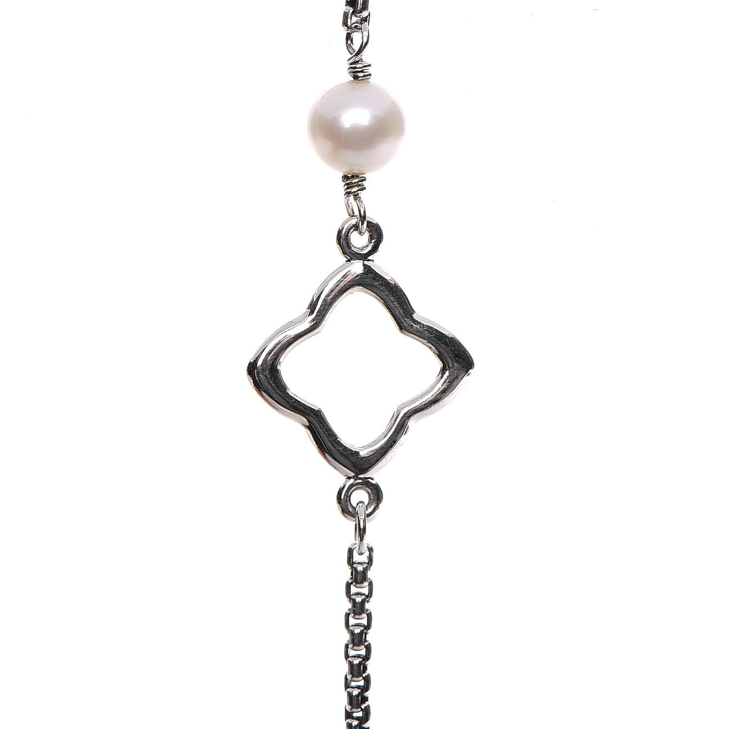 David Yurman Sterling Silver Pearl 7.5mm Quatrefoil Long Chain Necklace 5 of 6